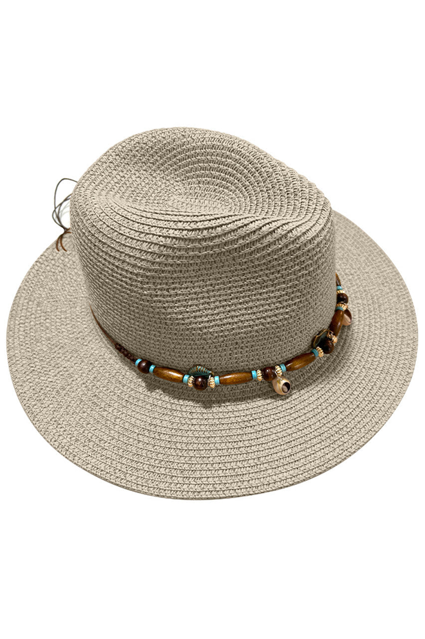 Gray Bead Trim Solid Panama Hat featuring a distinctive bead trim that enhances its architectural silhouette. The solid colorway provides exceptional versatility while the premium natural fibers ensure breathability and moisture management. Designed with a structured brim that offers optimal sun protection at precise angles, this hat combines traditional artisanal techniques with contemporary styling elements for a sophisticated accessory that transitions seamlessly between casual and formal settings.