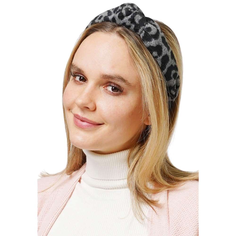 Gray-Stay up to date with the latest trends with this Leopard Patterned Knot Burnout Headband. Made from quality fabric, 50% Polyester, and 50% Plastic This combination creates a comfortable fit, timeless leopard print ensures you look fashionable whatever the occasion. This eye-catching headband will spice up your look.