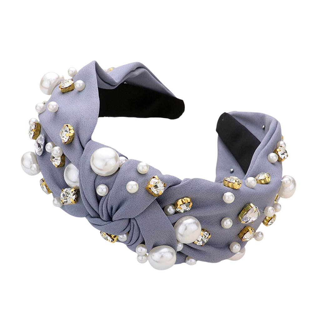 Gray Pearl Round Stone Embellished Knot Burnout Headband, create a natural & beautiful look while perfectly matching your color with the easy-to-use stone burnout headband. Push your hair back and spice up any plain outfit with this pearl round heart knot headband! Be the ultimate trendsetter & be prepared to receive compliments wearing this chic headband with all your stylish outfits!