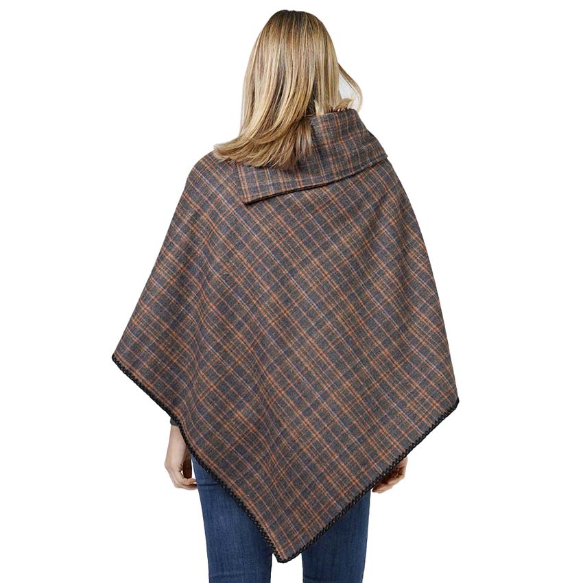 Gray Plaid Patterned Coconut Button Poncho, with the latest trend in ladies' outfit cover-up! The high-quality knit poncho is soft, comfortable, and warm but lightweight. It's perfect for your daily, casual, party, evening, vacation, and other special events outfits. A fantastic gift for your friends or family.