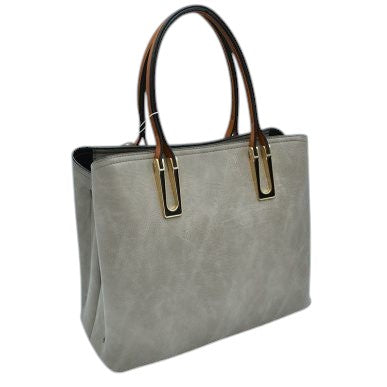 Gray Solid Faux Leather Tote Bag Shoulder Bag, is perfect for the modern woman. Crafted with genuine faux leather, this stylish bag is durable, light, and spacious, and with adjustable straps, it is perfect for everyday use. Its sleek design will have you turning heads wherever you go.