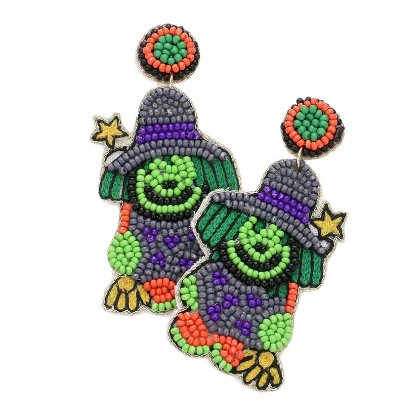 Green Felt Back Seed Beaded Frankenstein Witch Dangle Earrings, are fun handcrafted jewelry that fits your lifestyle, adding a pop of pretty color. This pretty & tiny earring will surely bring a smile to one's face as a gift. This is the perfect gift for Halloween, especially for your friends, family and the people you love.