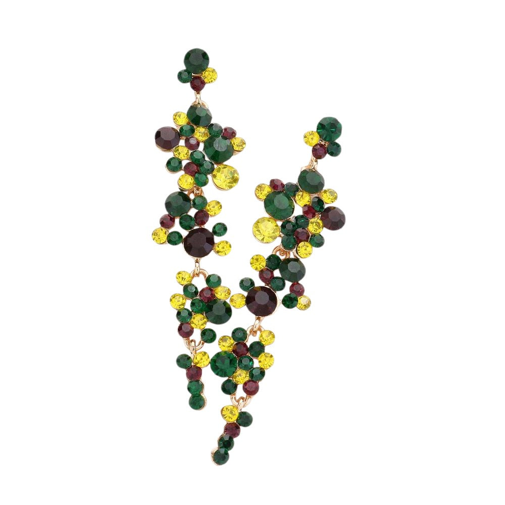 Green-Mardi Gras Bubble Stone Cluster Dangle Evening Earrings are a beautiful and eye-catching addition to any outfit. Made with colorful bubble stones, these earrings are perfect for adding some festive flair to your evening look. The cluster design adds dimension and texture, making these earrings truly stand out.