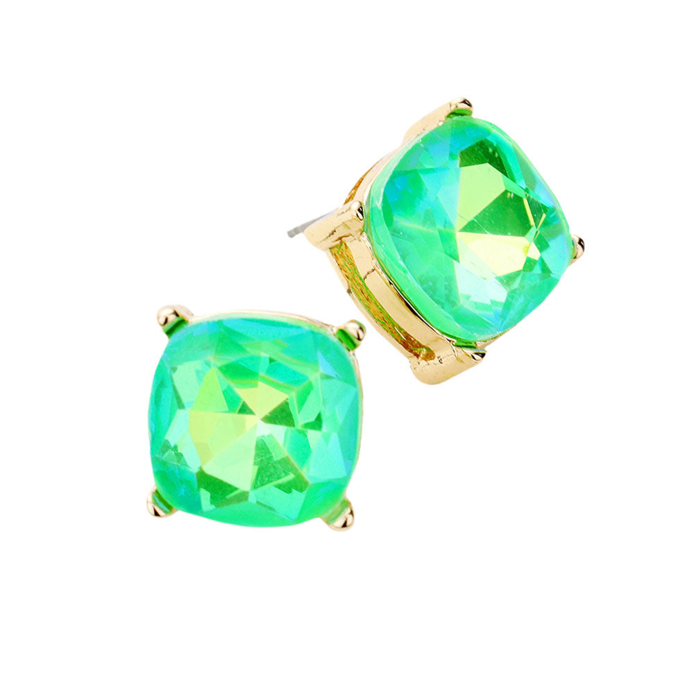 Green Neon Square Stone Stud Earrings. Look like the ultimate fashionista with these Earrings! Add something special to your outfit this Valentine! Special It will be your new favorite accessory. Perfect Birthday Gift, Mother's Day Gift, Anniversary Gift, Graduation Gift, Prom Jewelry, Valentine's Day Gift, Thank you Gift.