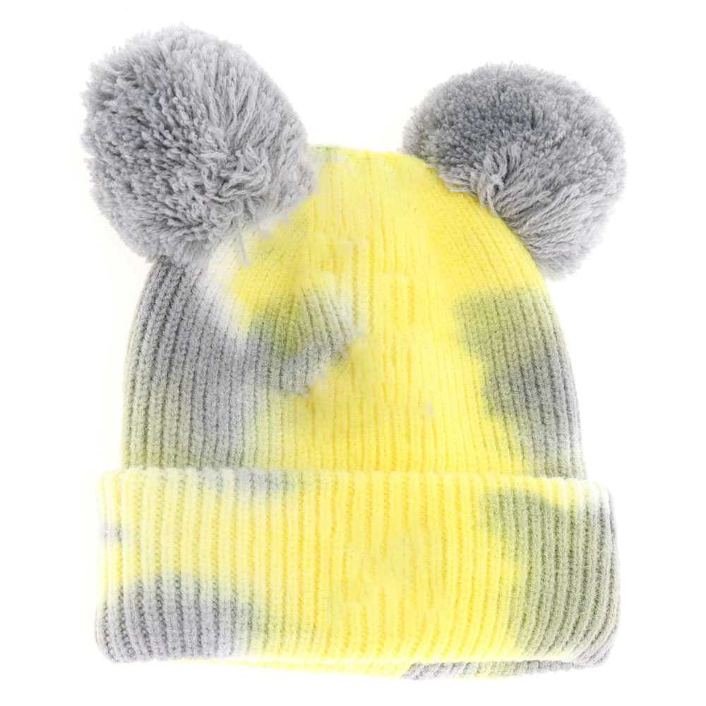 Grey-Yellow- BABY Tie Dye Double Fur Pom C.C Beanie combines cozy warmth with playful style, featuring a soft double-layered knit for extra insulation. Its vibrant tie-dye pattern adds a trendy, youthful touch, while the plush double fur pom offers a charming accent. Designed for delicate baby heads, this beanie ensures comfortable wear and keeps little ones snug during cooler days. Ideal for everyday outings or as a stylish statement accessory in any baby wardrobe.