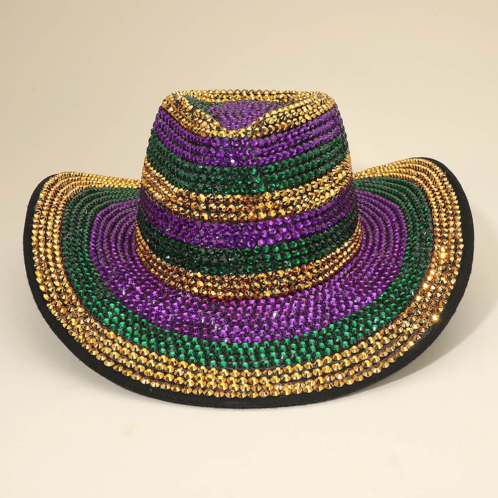 Madeline Love Multi Rhinestone Studded Mardi Gras Fedora Hat - Hats - extra
