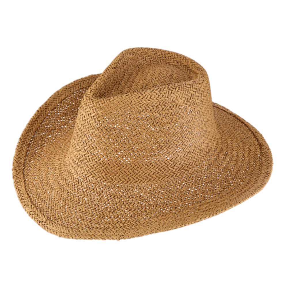 Madeline Love Khaki Woven Summer Fedora Woven Sun Hat - Hats - desc
