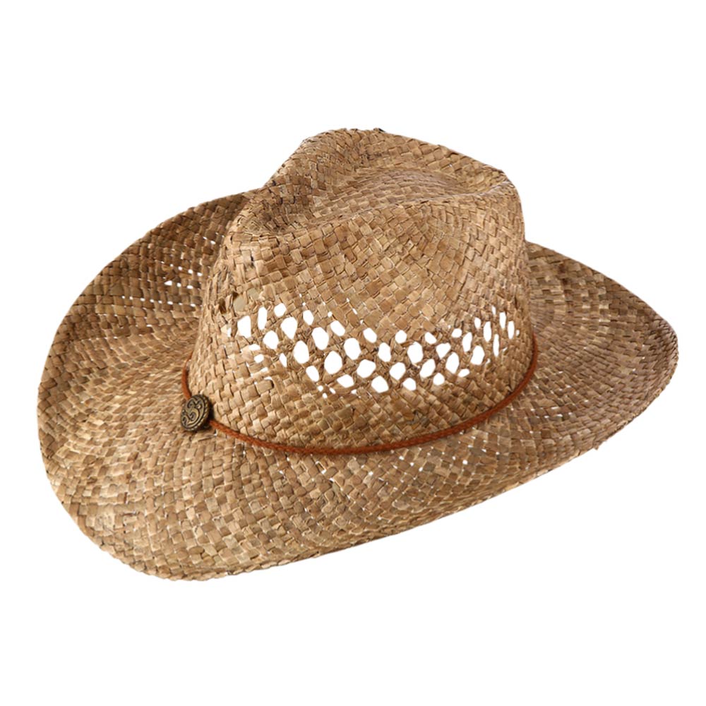 Madeline Love Khaki Boho Western Charm Accent Band Breathable Woven Cowboy Fedora Sun Hat - Hats - extra
