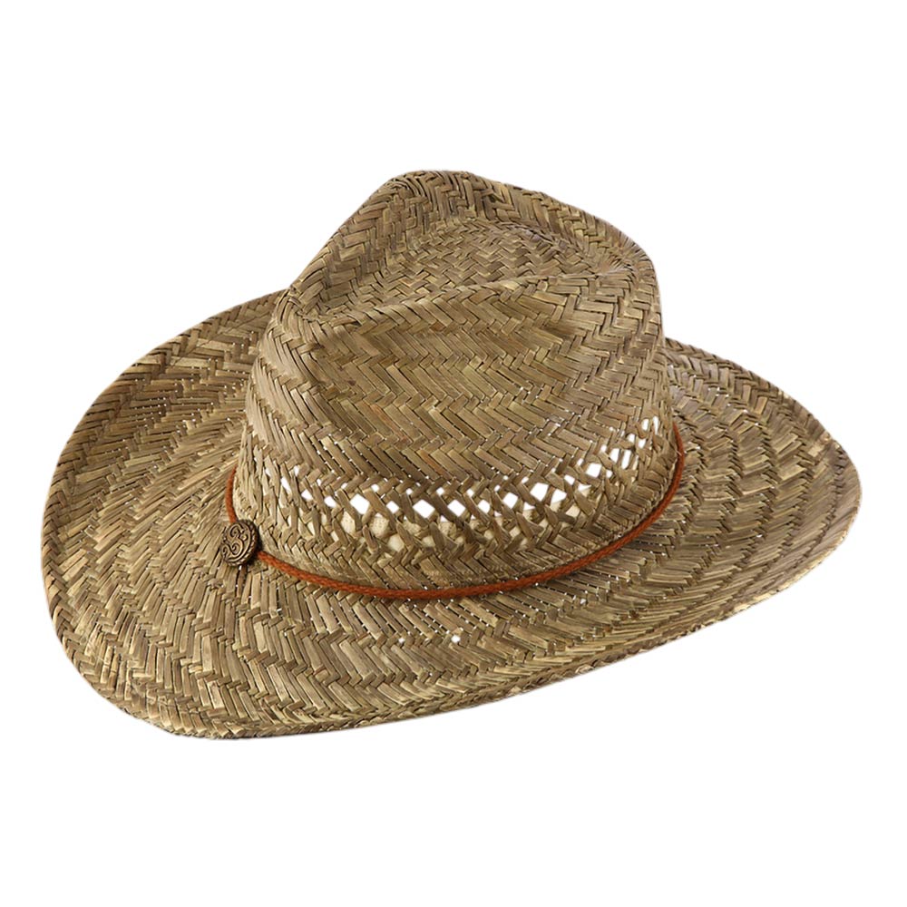 Madeline Love Khaki Boho Charm Accent Band Breathable Woven Western Cowboy Summer Fedora Sun Hat - Hats - extra
