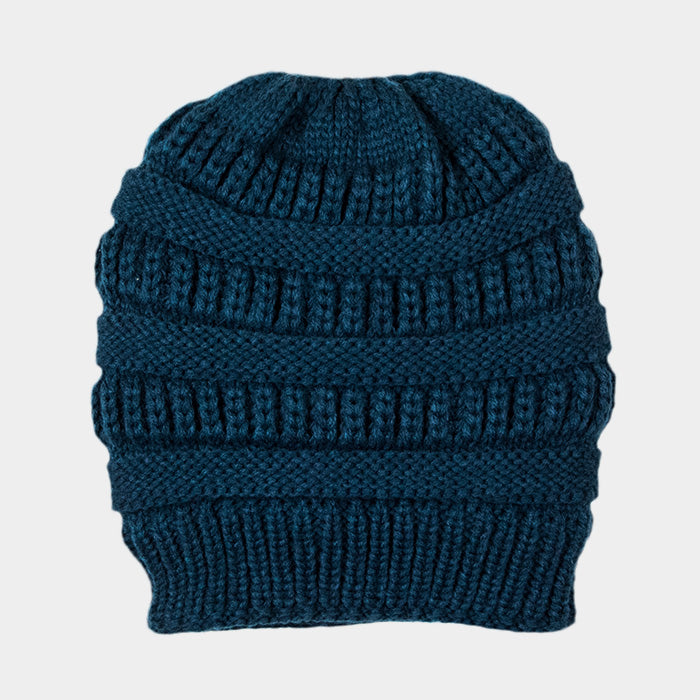 Teal Fleece Lining Soft Cable Knit Bean Hat