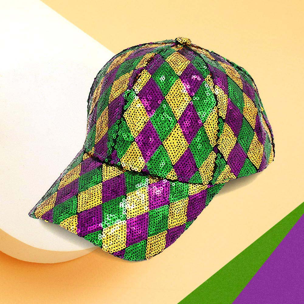 Multi Mardi Gras Sequin Baseball Cap