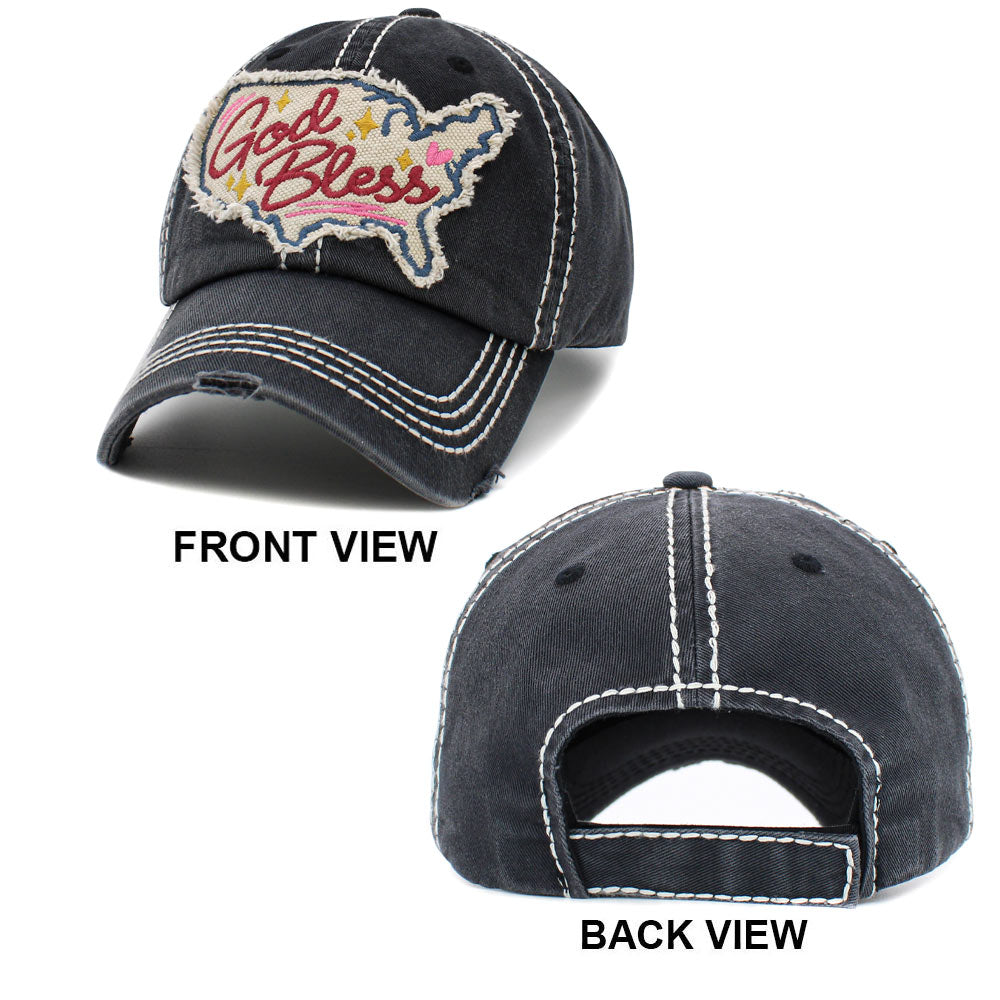 Madeline Love White God Bless Message USA Map Vintage Baseball Cap - Hats - desc
