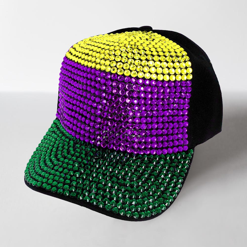 Multi Bling Studded Mardi Gras Baseball Cap