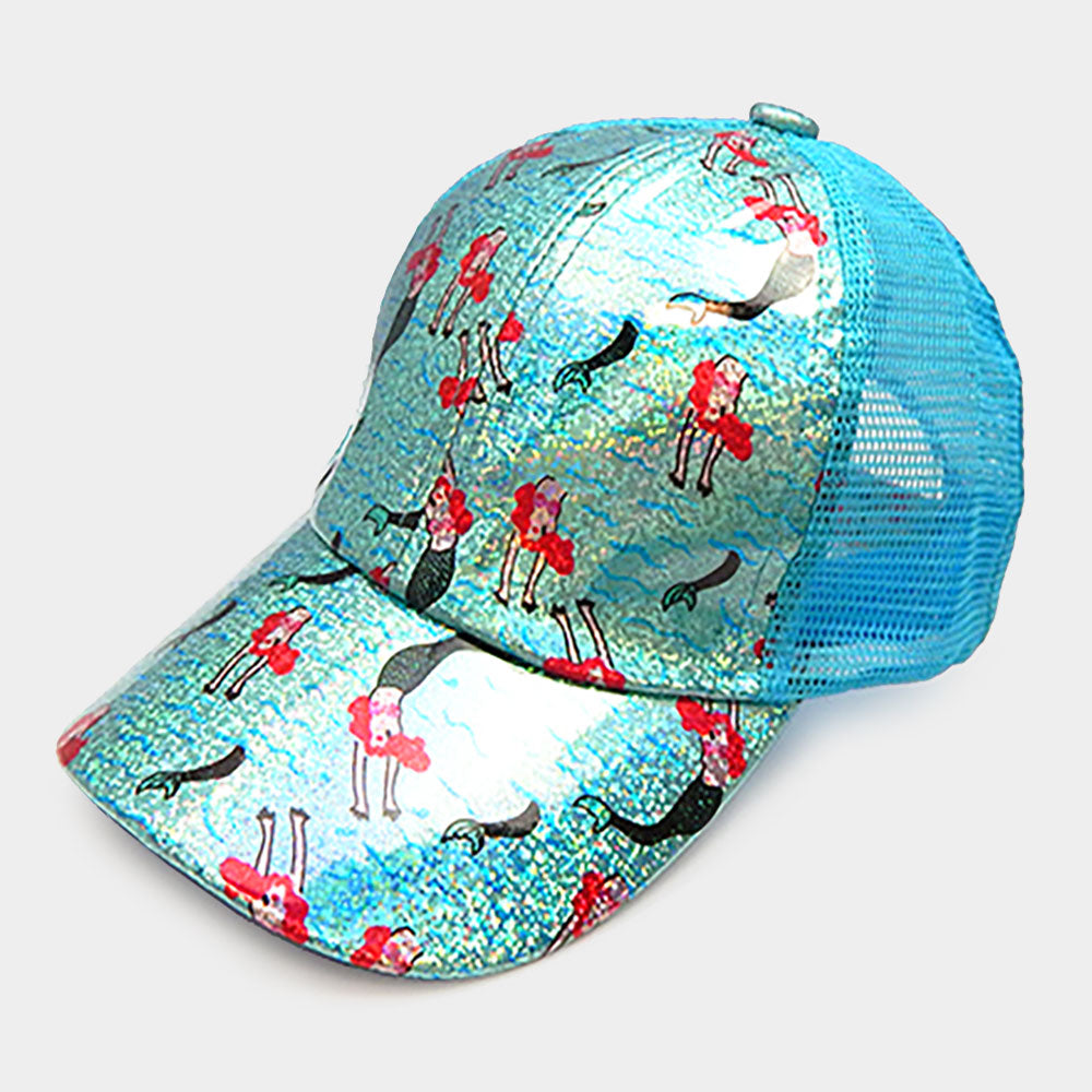 Blue Mermaid Pattern Mesh Back Baseball Cap