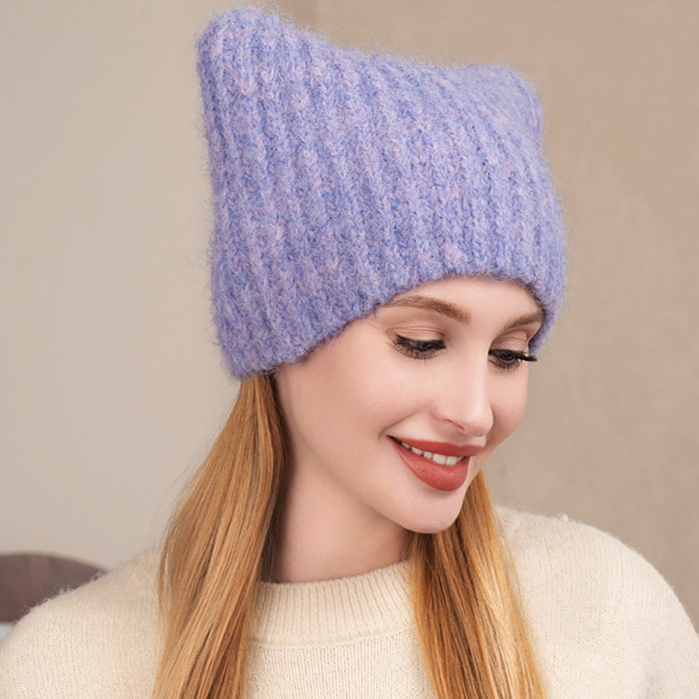 Lavender Cat Knit Beanie Hat
