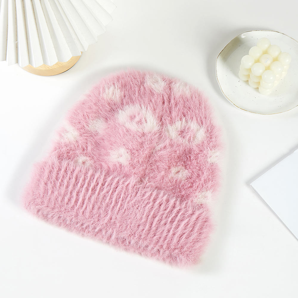 Pink Leopard Patterned Beanie Hat