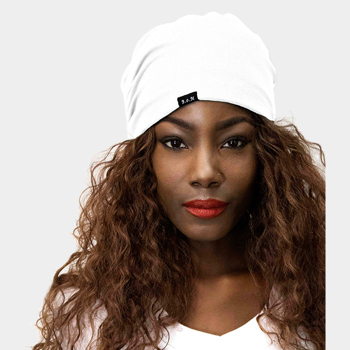 White Solid Satin Lined Beanie Hat