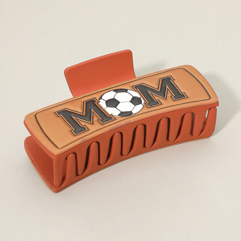 Madeline Love Brown, Multi Soccer MOM Message Faux Leather Hair Claw Clip - Sports & Events