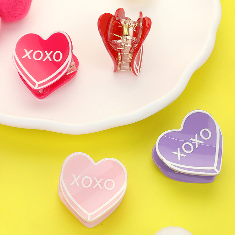 4PCS - XOXO Message Acetate Heart Hair Claw Clips - Multi