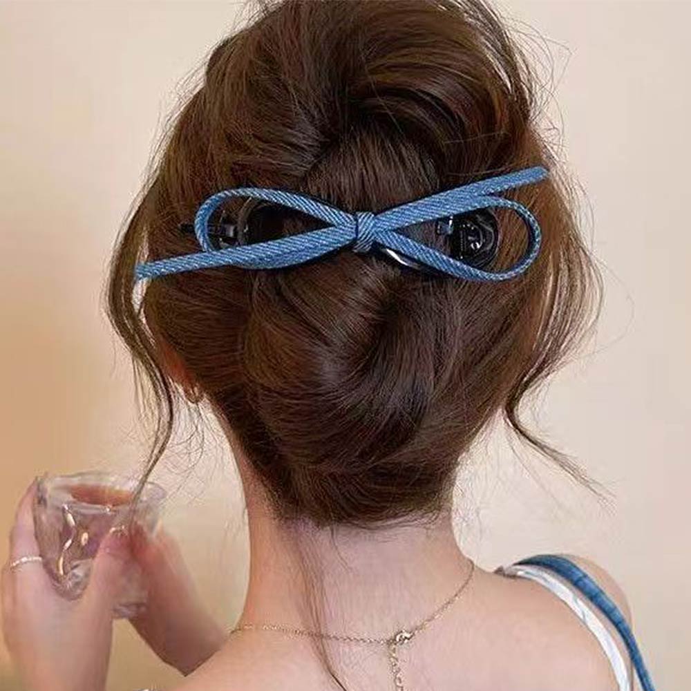 Madeline Love Blue Denim Bow Hair Clip - Hair Accessories