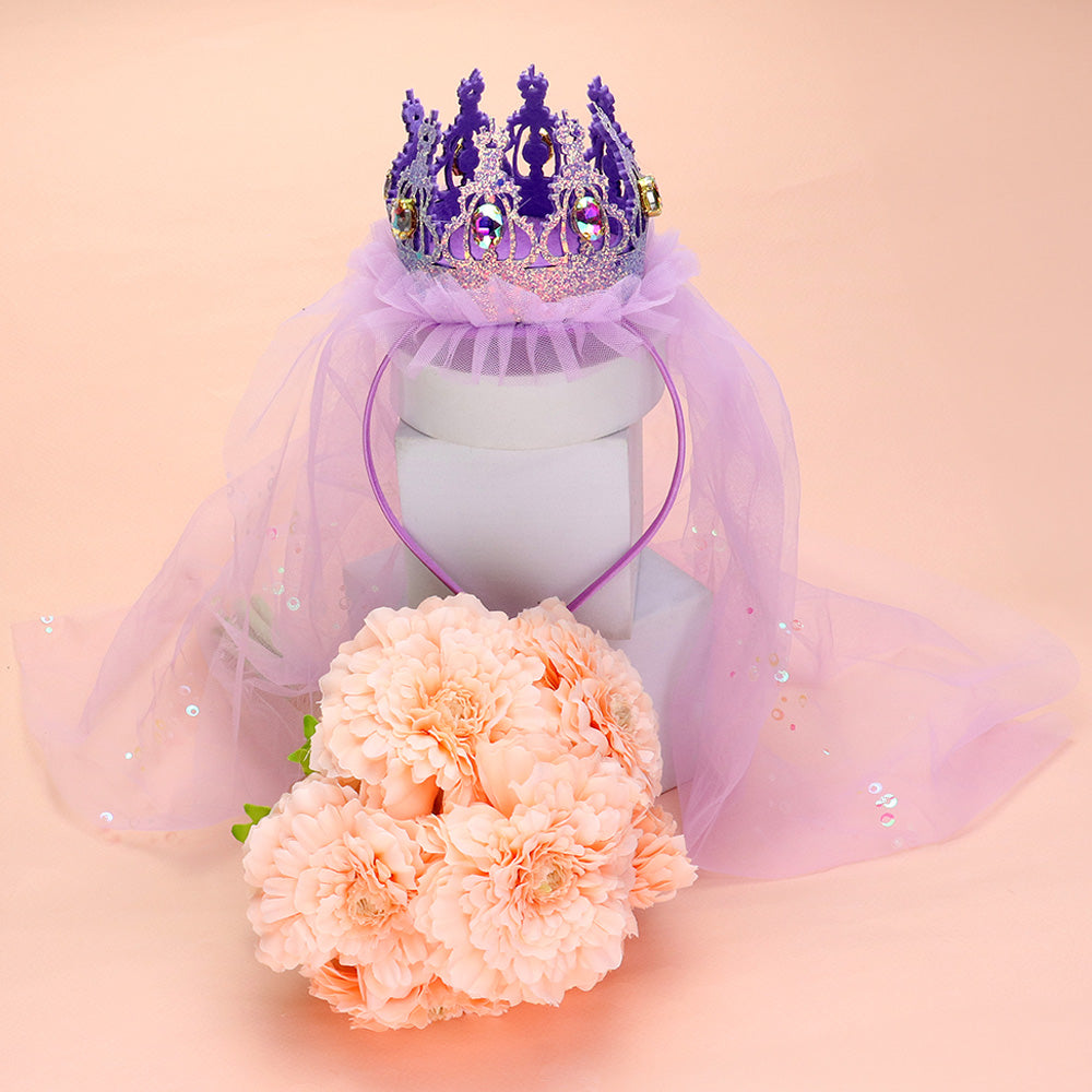 Madeline Love Purple Birthday Crown Veil Headband - Hair Accessories