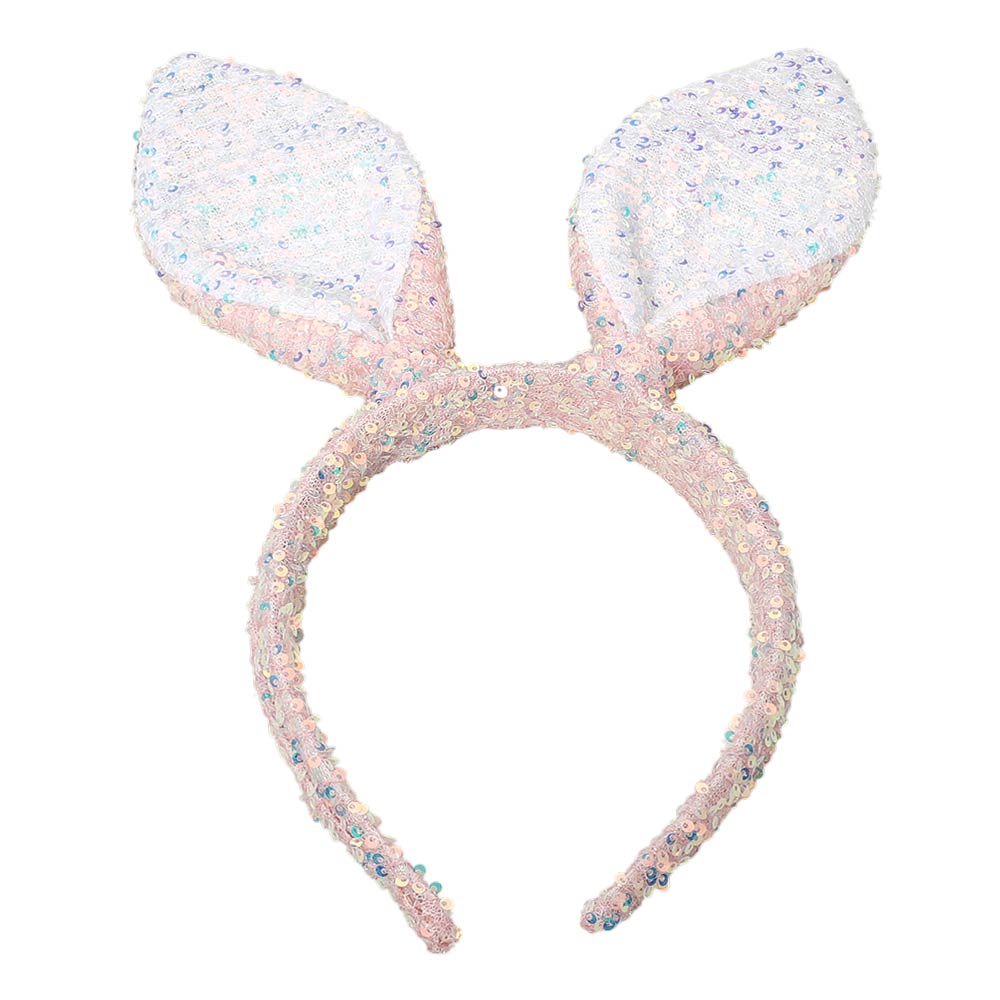 Madeline Love Pink Sparkling Sequin Easter Bunny Ear Headband - Hair Accessories - desc