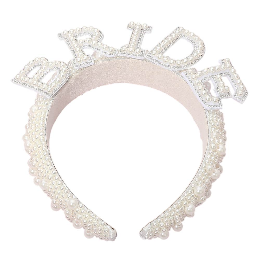 Madeline Love Silver Pearl Embellished BRIDE Statement Headband - Hair Accessories - desc