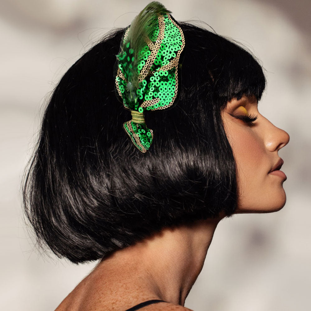 Madeline Love Green Sequin Leaf Feather Headband - Hair Accessories