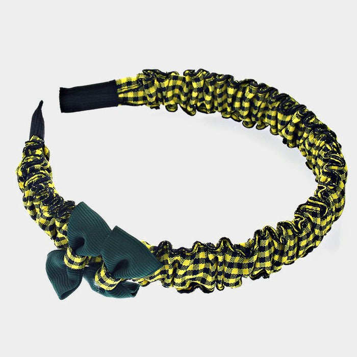 Madeline Love Yellow, Green Plaid double bow headband - Hair Accessories