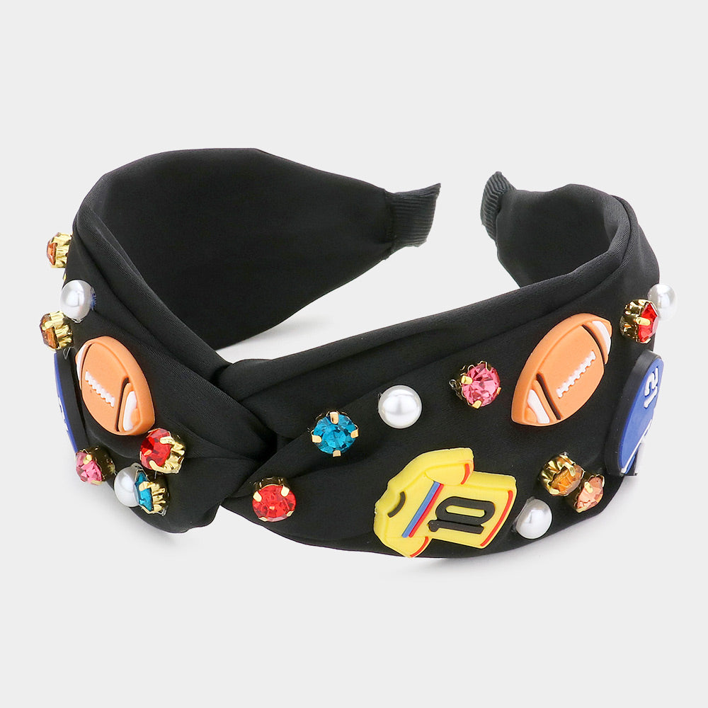 Madeline Love Black Pearl Stone Football Embellished Twisted Headband - Hair Accessories
