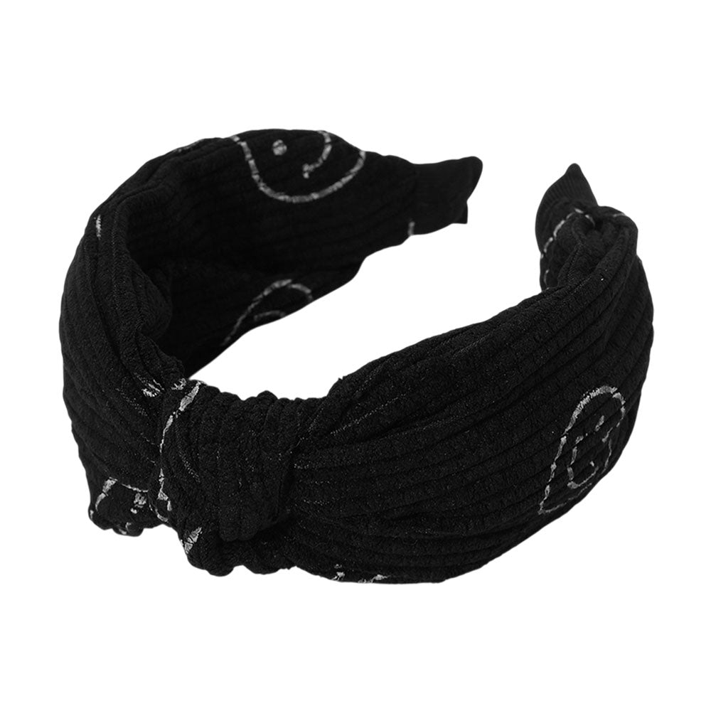 Madeline Love Black Smile Face Pattern Knot Headband - Hair Accessories - desc