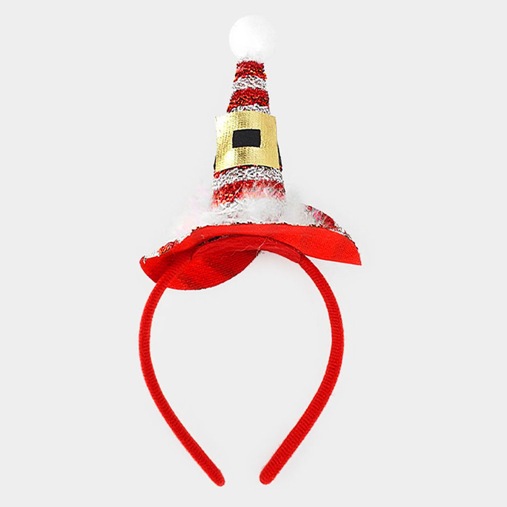 Red Silver Christmas Santa Hat Pom Pom Headband