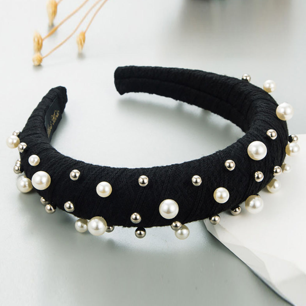 Madeline Love Black Pearl Metal Ball Embellished Padded Headband - Hair Accessories