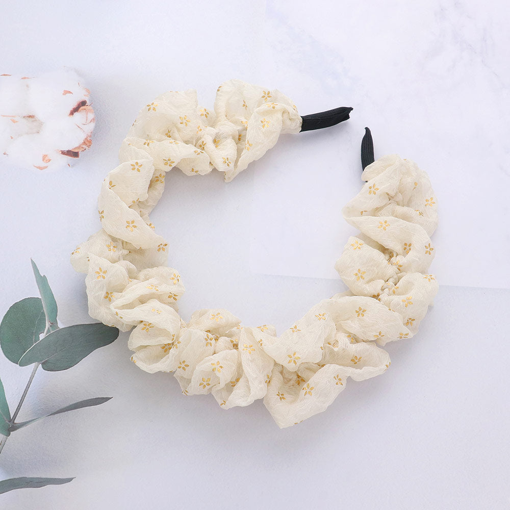 Madeline Love Neutral Tiny Flower Pattern Printed Scrunchie Headband - Hair Accessories