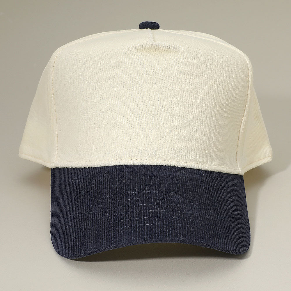 Madeline Love Navy Two Tone Plain Corduroy Baseball Cap - Hats