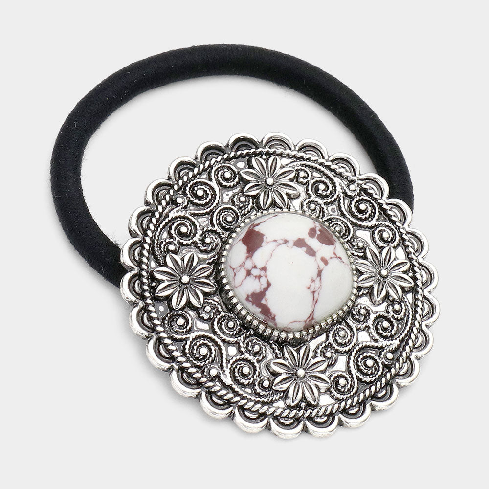 Madeline Love White Round Natural Stone Stretch Hairband - Hair Accessories