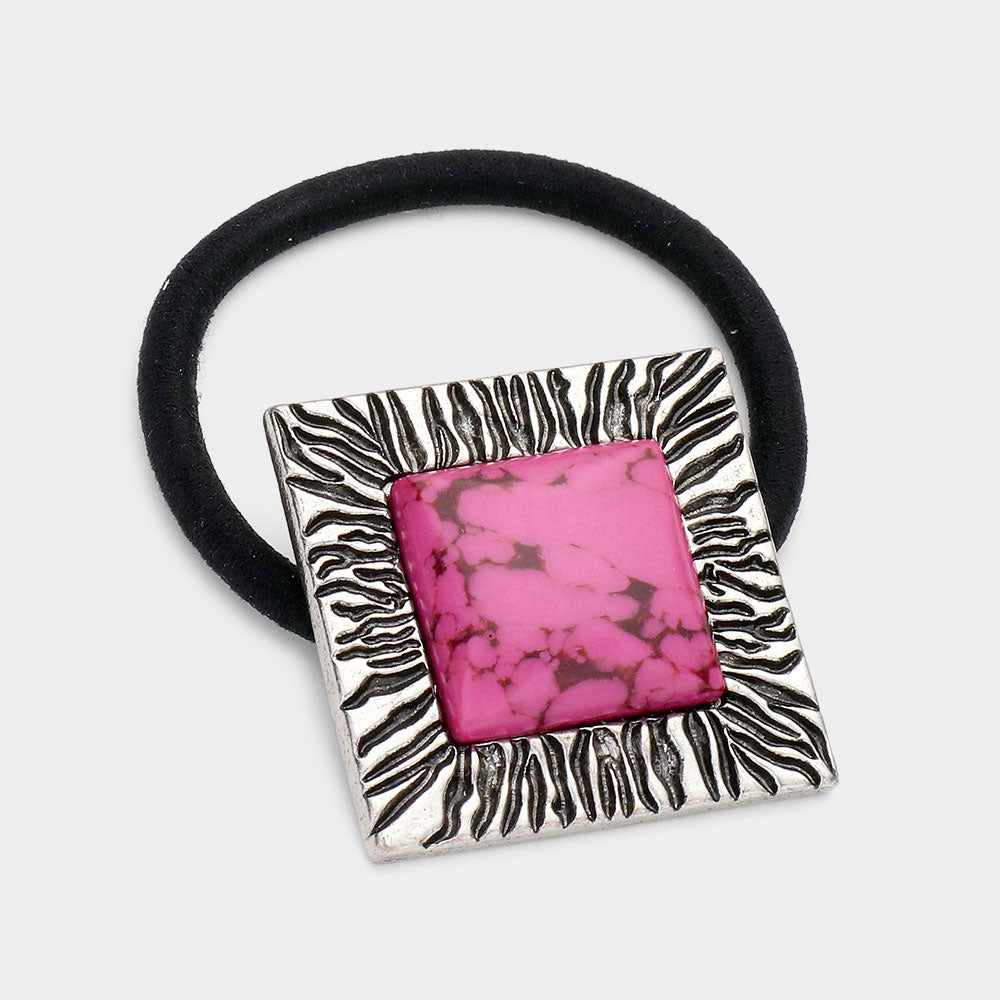 Madeline Love Fuchsia Square Natural Stone Stretch Hairband - Hair Accessories