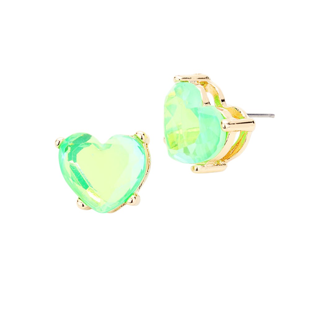 Heart Stone Stud Earrings - Green - Earrings