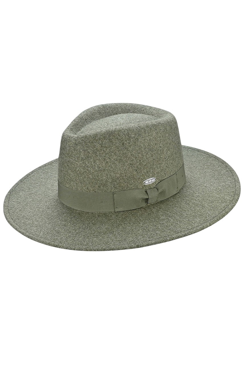 Heather Sage C.C Grosgrain Bow Vegan Felt Panama Hat is crafted from vegan felt for a cruelty-free and sustainable option. With a stylish grosgrain bow detail, this hat adds a touch of elegance to any outfit. Perfect for all seasons, this panama hat offers both fashion and functionality.