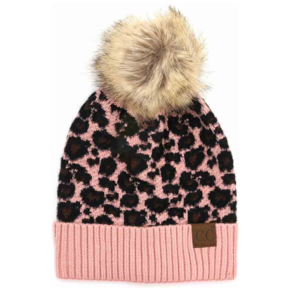 Indie Pink C.C Animal Print Knitted Beanie With Faux Fur Pom Pom Warm Winter Hat; reach for this classic toasty hat to keep you nice n warm in the chilly winter weather, the wintry touch finish to your outfit. Perfect Gift Birthday, Christmas, Holiday, Anniversary, Stocking Stuffer, Secret Santa, Valentine's Day, Loved One, BFF