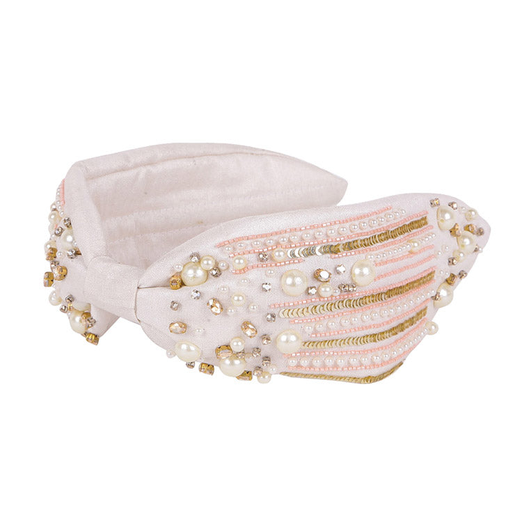 Pearl Sequin Bead Embellished Headband - Ivory - Headbands