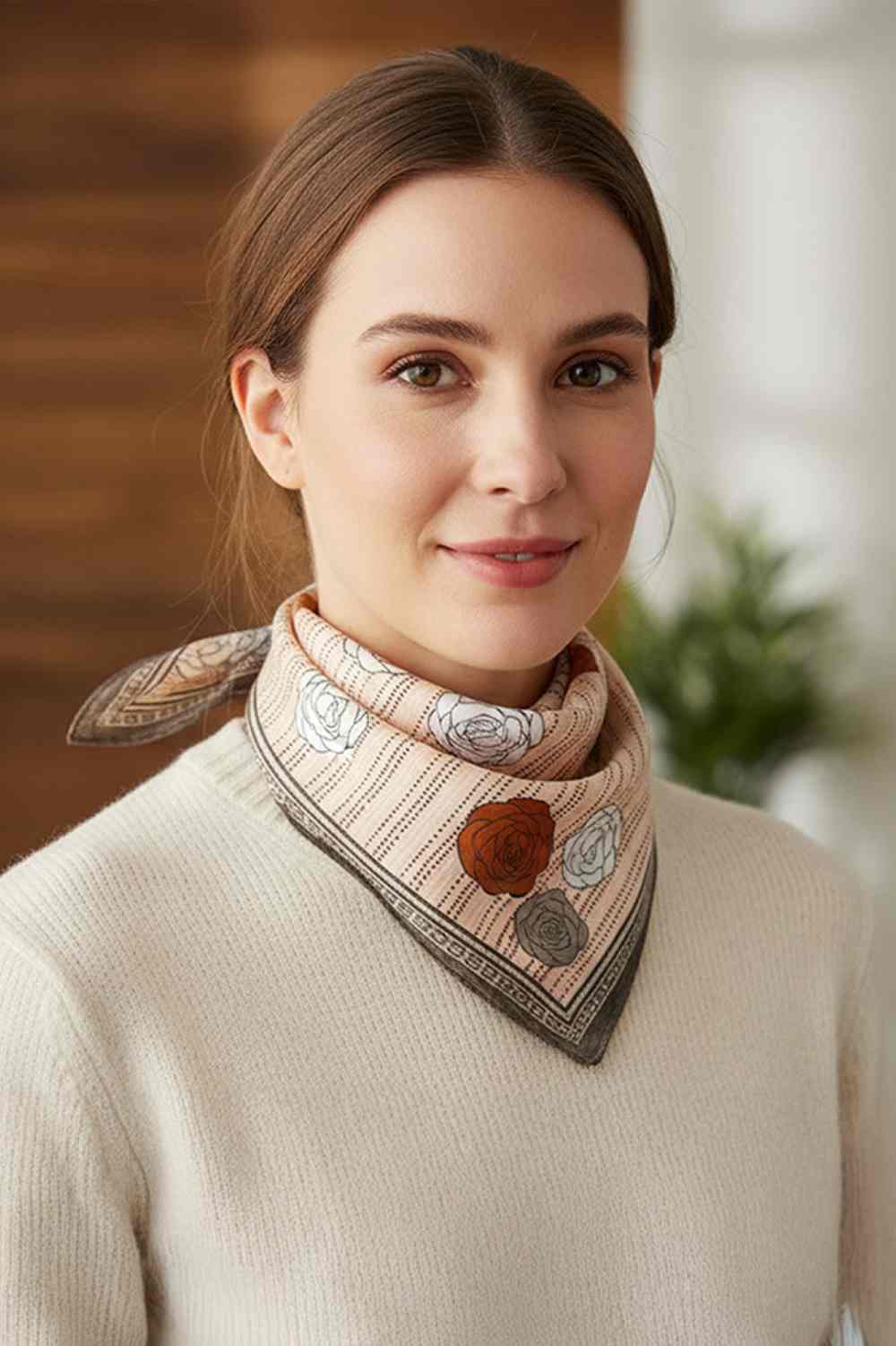 Ivory Elevate your accessory game with this Modern Rose Print Bandana Scarf. Crafted from 100% lightweight polyester, it drapes beautifully and feels silky soft against your skin. The generous 27.5" x 27.5" square size offers endless styling possibilities wear it as a headscarf, neck wrap, or tie it to your bag for a pop of color. The delicate rose print brings timeless elegance to any outfit, making it perfect for all seasons. Versatile, comfortable, and effortlessly chic.