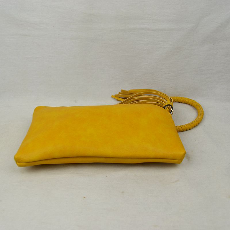 Fringe Accent Clutch Bag with Braided Circular Top Handle - Clutch Bags