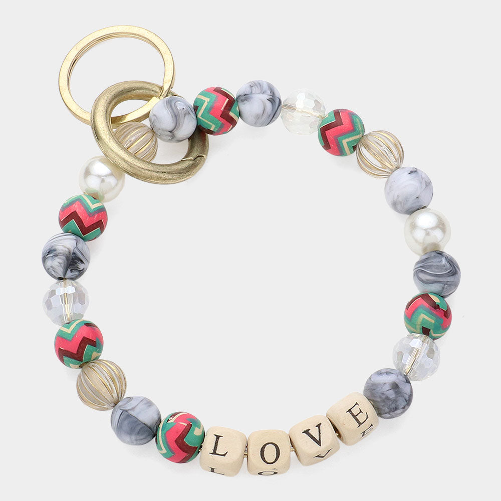 LOVE Message Accented Pearl Beaded Keychain / Bracelet - Multi - Bracelets