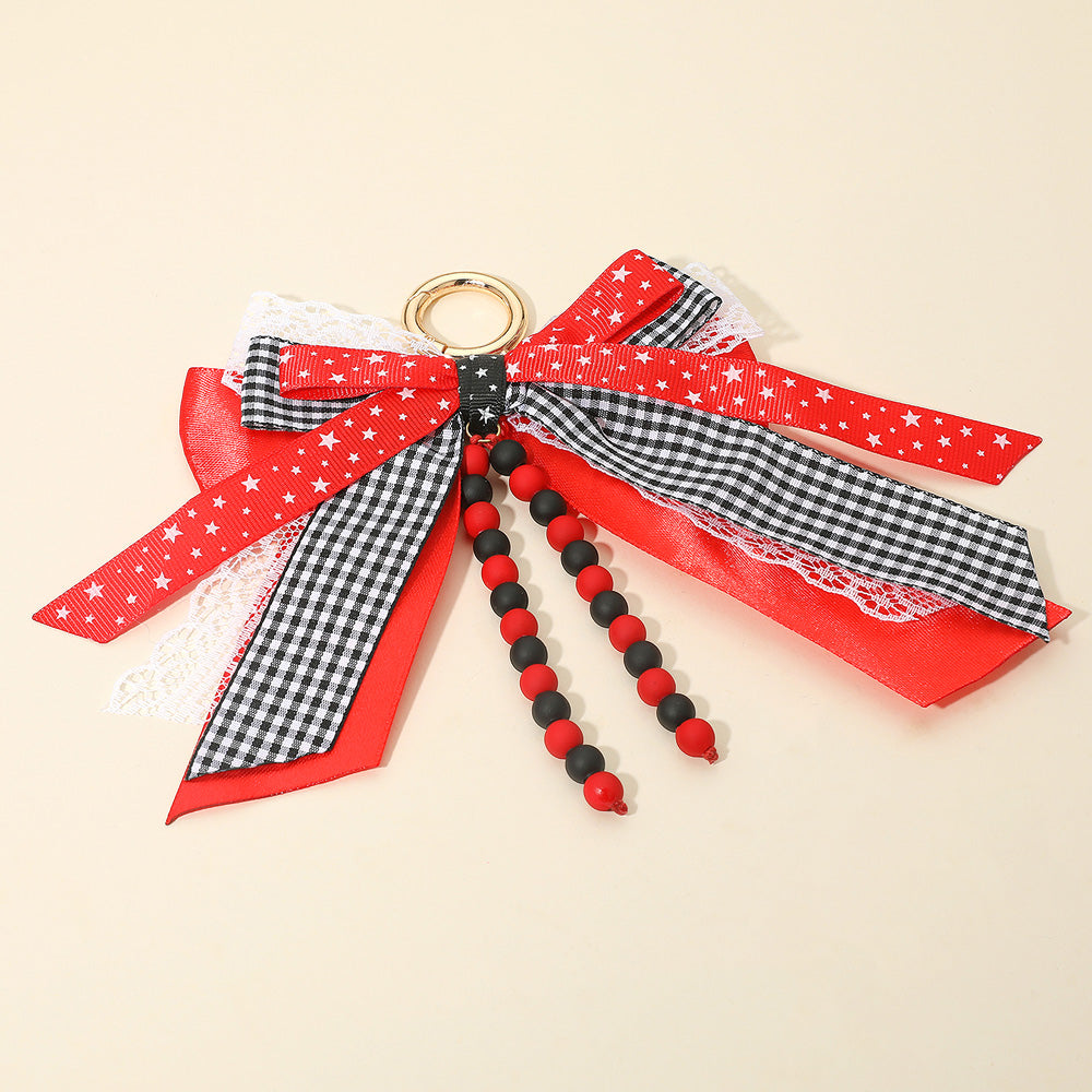 Madeline Love Black, Red Game Day Theme Triple Layered Bow Bag Charm Keychain Bag Charm - Bags & Wallets