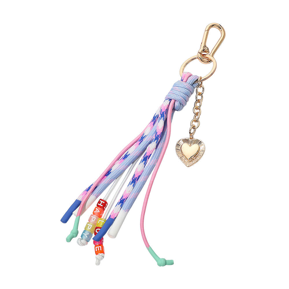 Madeline Love Gold, Multi Heart Charm Drop HAPPY LOVE Message Beaded Rope Tassel Keychain Bag Charm - Bags & Wallets - desc