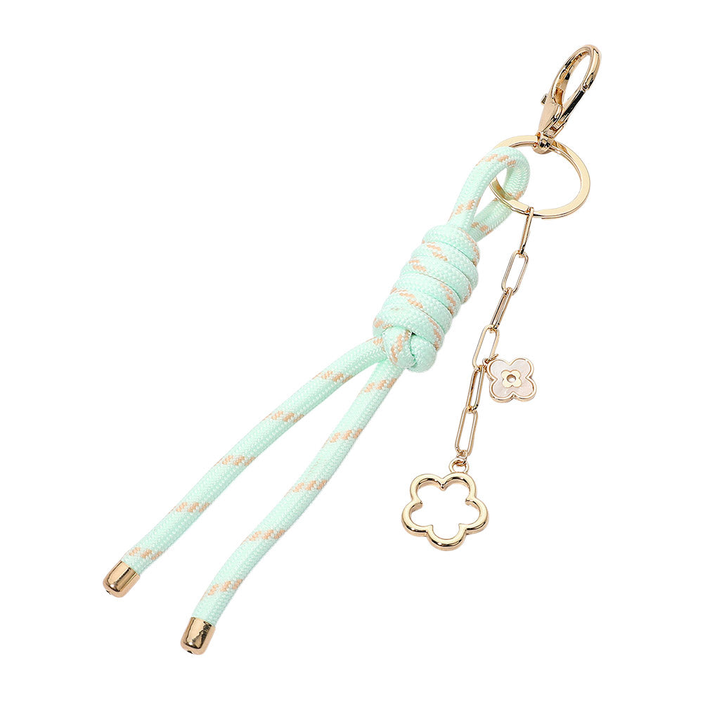 Madeline Love Gold, Mint Double Floral Charm Drop Rope Knot Keychain Bag Charm - Bags & Wallets - desc