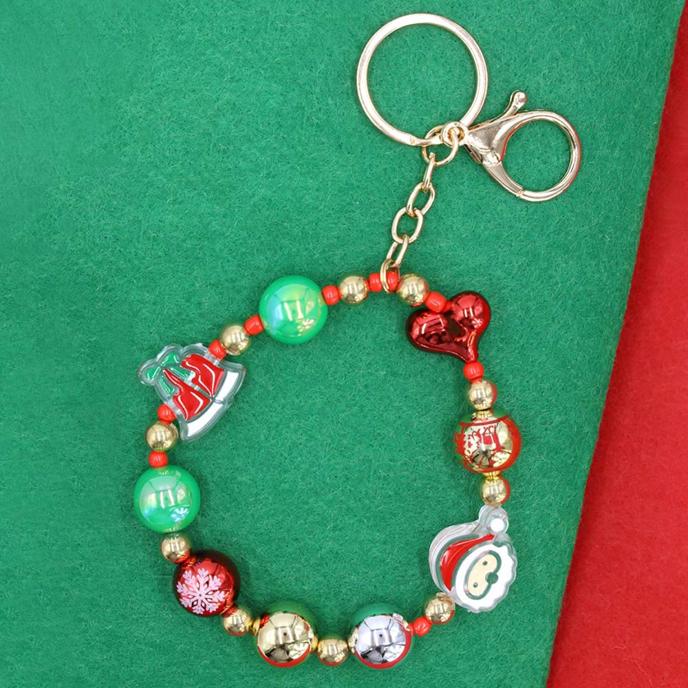 Multi, Christmas Charm Beaded Stretchable Keychain