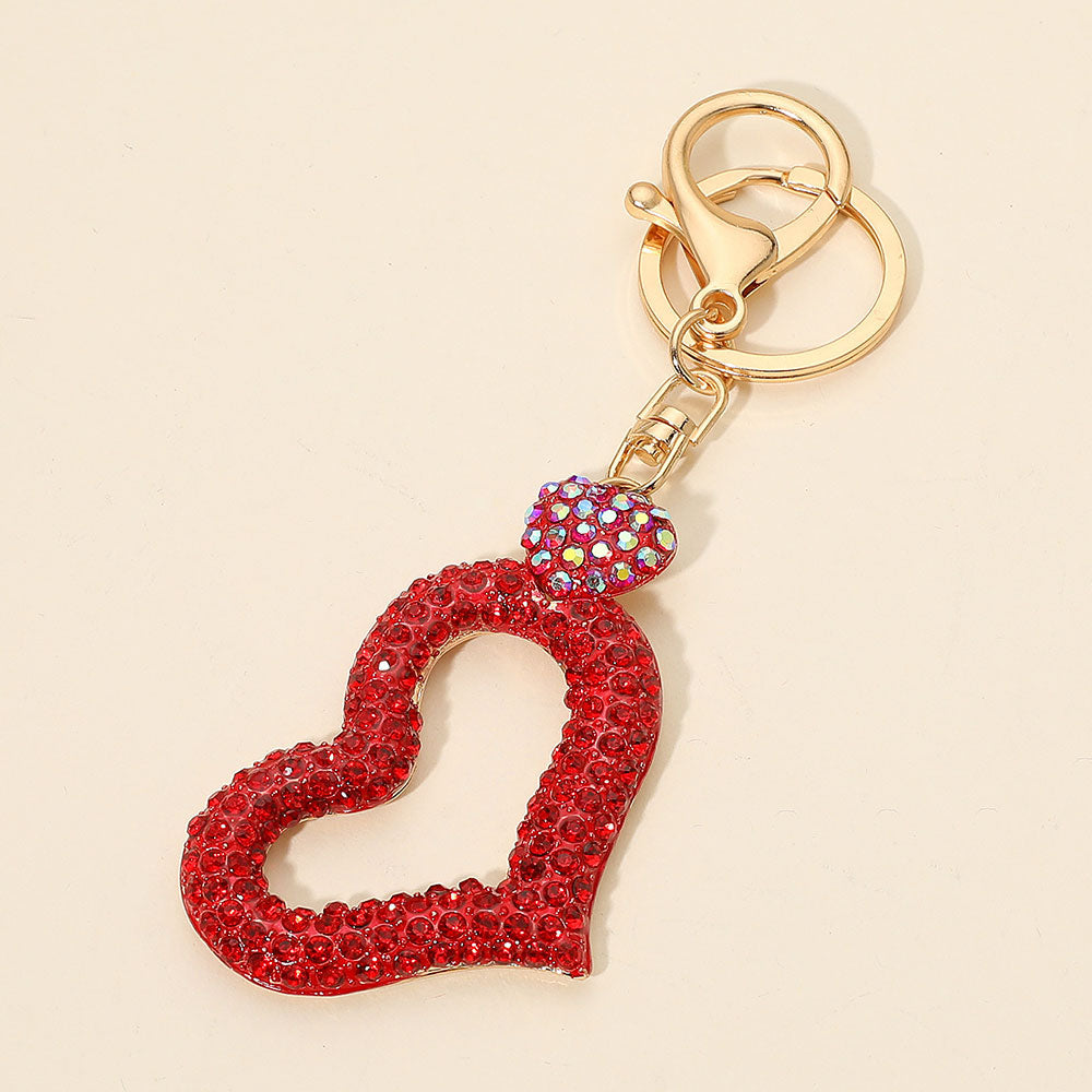 Madeline Love Red Bling Studded Open Heart Bag Charm Keychain - Bags & Wallets