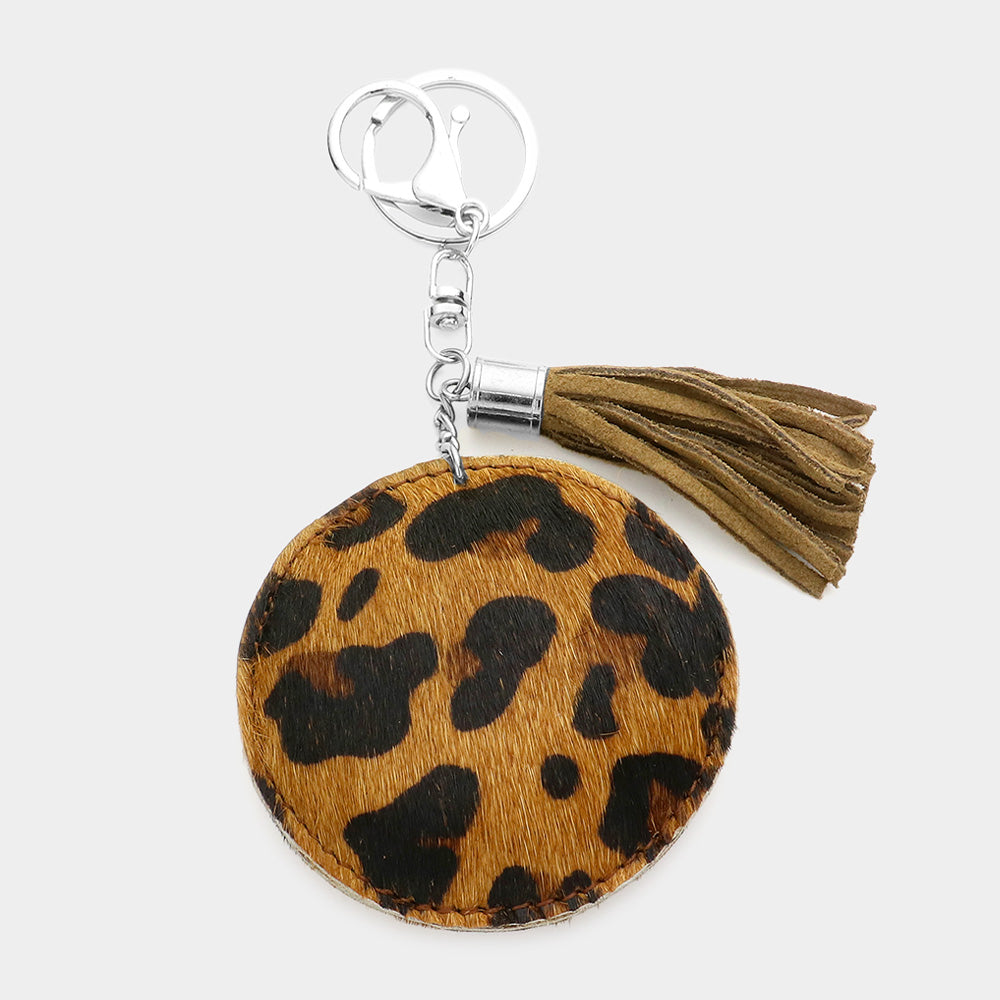 Madeline Love Leopard Leopard Patterned Genuine Fur Calf Round Tassel Keychain - Jewelry